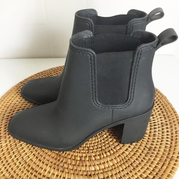 Jeffrey Campbell Heeled Black Rain Boots Shoes Size 9 Booties - Picture 2 of 6